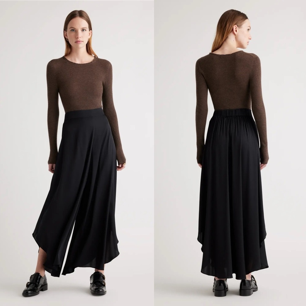 NWT Quince Washable Stretch Silk Palazzo Pants black size XL pull on Flowy party